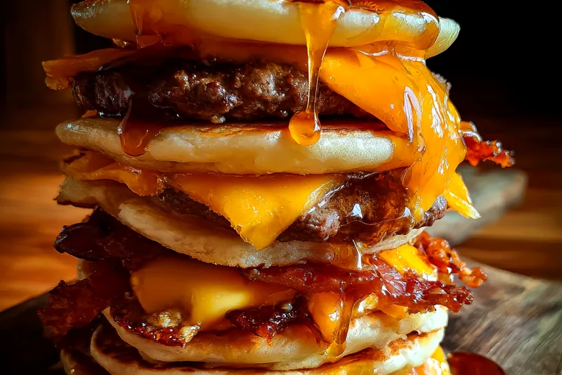 Fresh ingredients for Savory Pancake Burger Stack