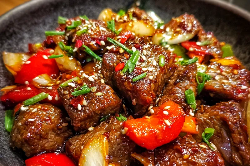 Cooking process for Savory Pepper Beef Delight
