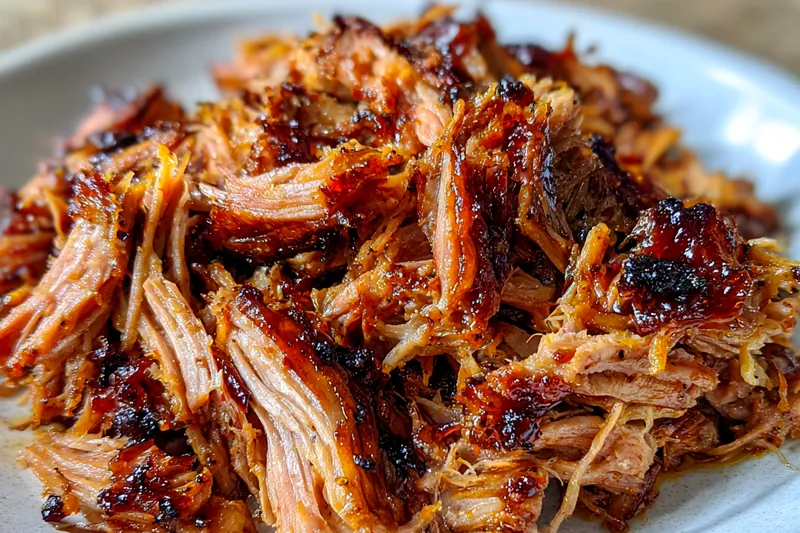 A rustic layout of fresh ingredients for Savory Pulled Pork Delight, including pork shoulder, spices, and sauces.