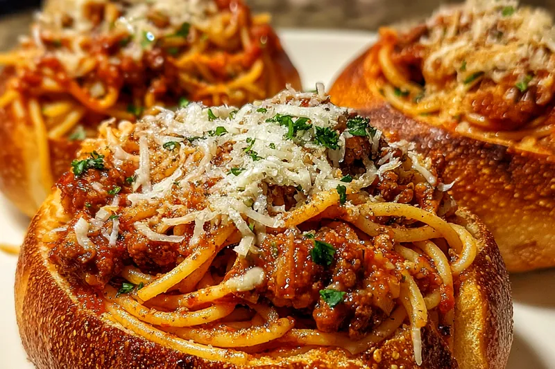 Cooking process for Savory Spaghetti Bread Bowls