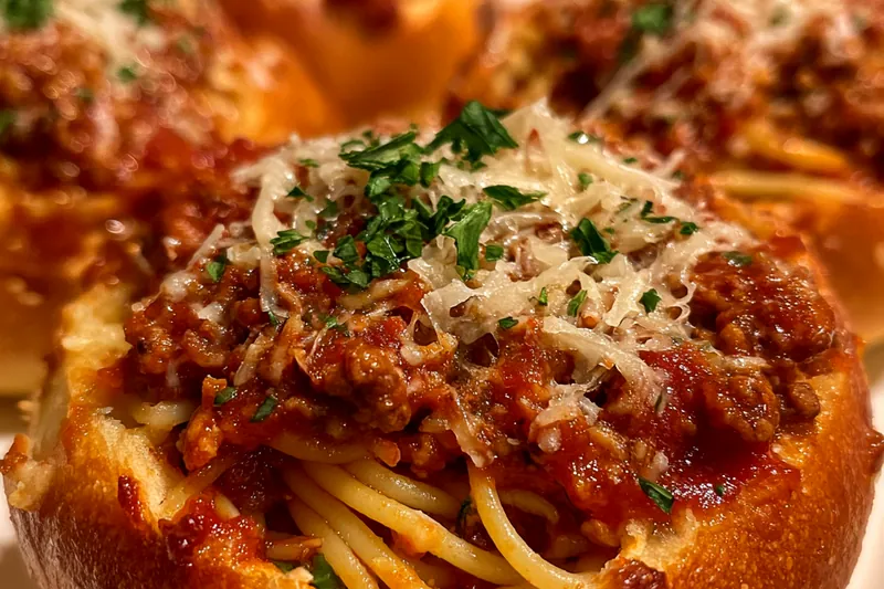 Fresh ingredients for Savory Spaghetti Bread Bowls