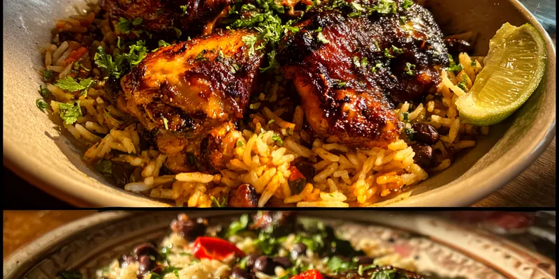 Delicious Savory Spiced Chicken and Rice served on a plate