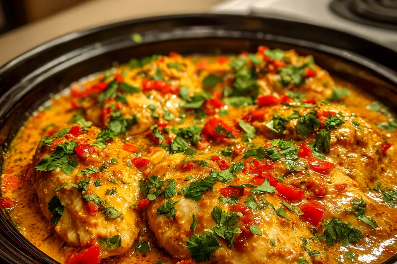 A step-by-step image showcasing the cooking process of Savory Thai Peanut Chicken Delight in a skillet.