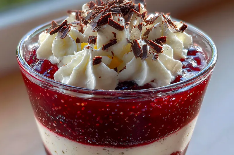 The process of whipping cream and combining it with raspberry puree for Decadent Raspberry Delight.