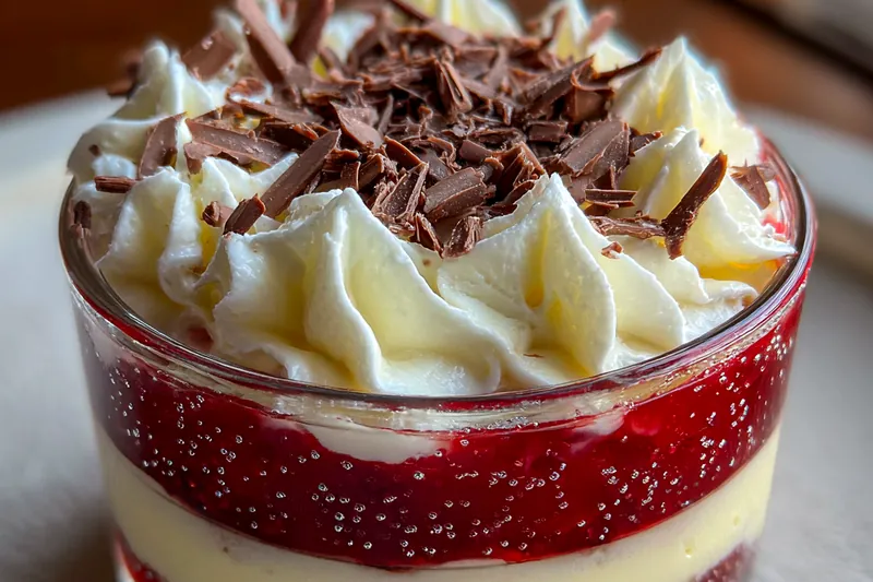 An array of fresh raspberries, cream cheese, heavy cream, and garnishing chocolate shavings for Decadent Raspberry Delight.