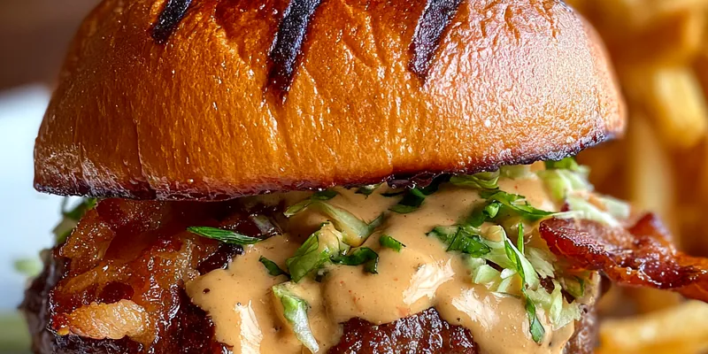 Delicious Smoky Bacon Burger Delight served on a plate