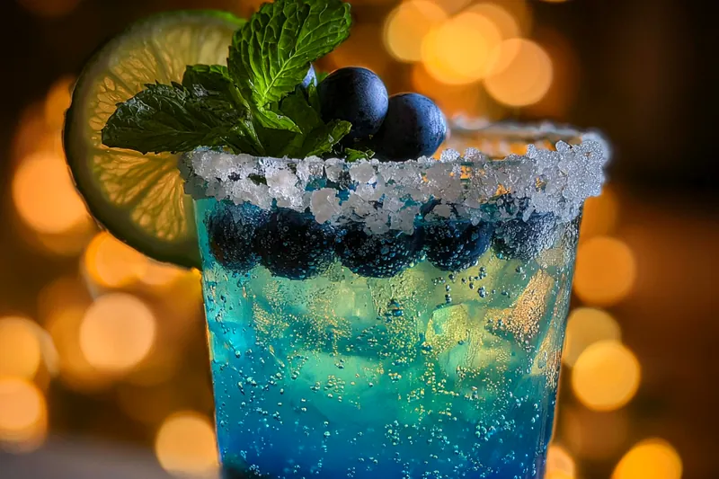 Fresh ingredients for Sparkling Blueberry Mint Punch