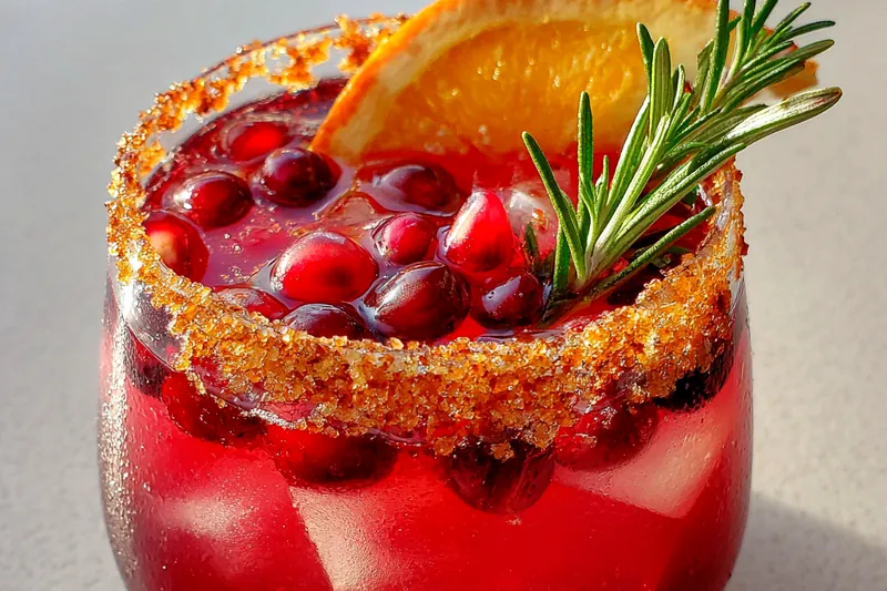 Fresh, vibrant ingredients for Sparkling Pomegranate Orange Festive Cocktail artfully arranged