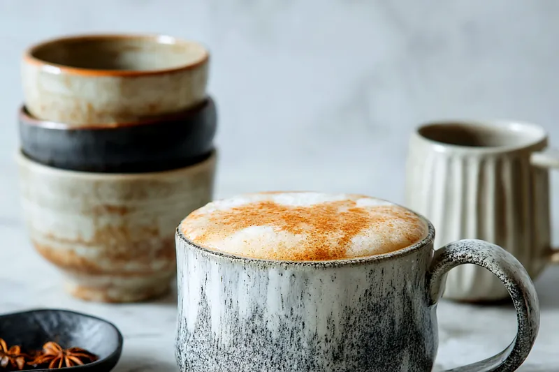 Ingredients for Spiced Gingerbread Chai Coffee laid out on a counter