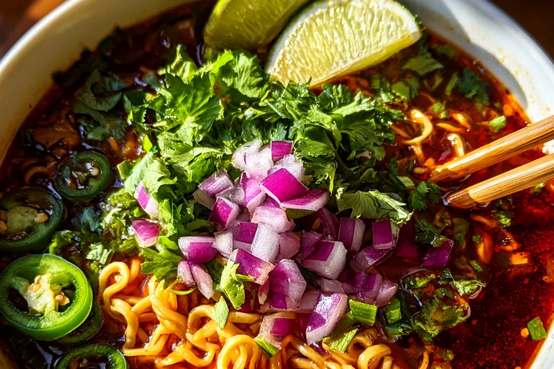 Cooking process for Spicy Birria Ramen Bowl