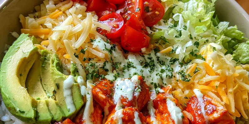 Delicious Spicy Chicken Rice Bowl served on a plate