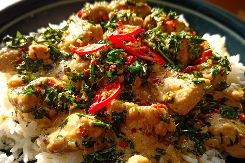 Fresh ingredients for Spicy Coconut Chicken Rice