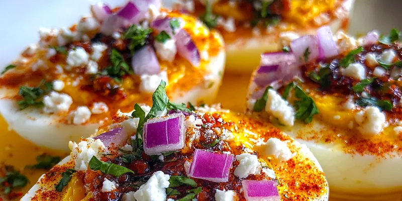 Spicy Deviled Eggs with Toppings