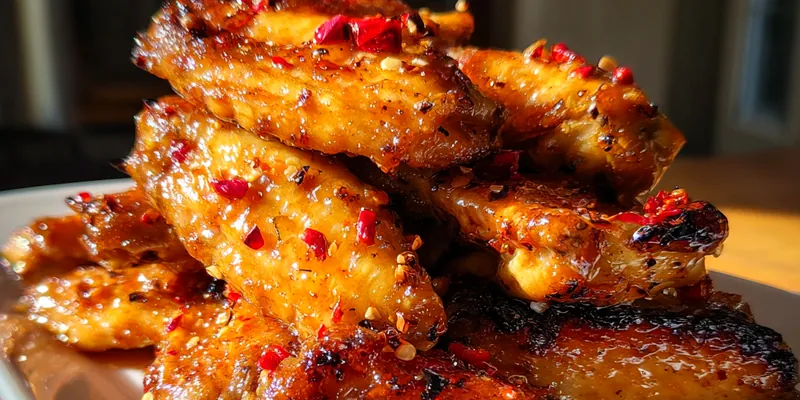 Delicious Spicy Glazed Chicken Wings served on a plate