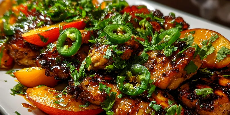 Delicious Spicy Peach Grilled Chicken served on a plate