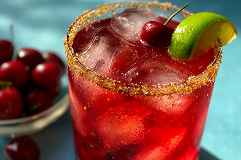 A bartender pouring the Chilled Cherry Limeade Cocktail into glasses filled with ice.