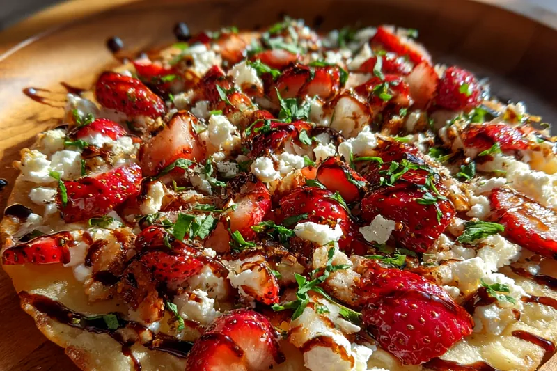 Cooking process for Strawberry Balsamic Cheese Flatbread