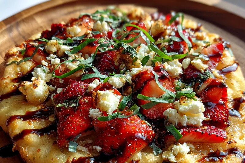 Fresh ingredients for Strawberry Balsamic Cheese Flatbread