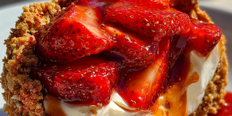 Delicious Strawberry Cheesecake Crunch Delight served on a plate