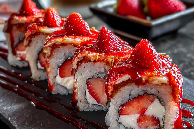 Cooking process for Strawberry Cream Sushi Rolls