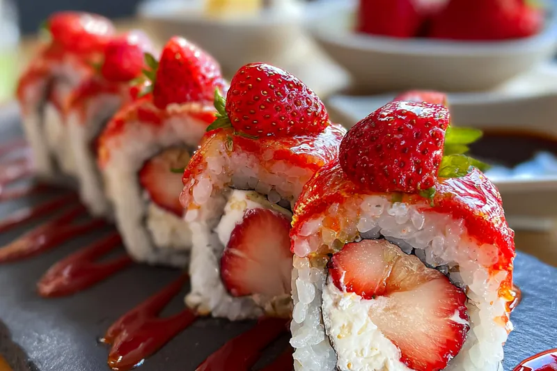 Fresh ingredients for Strawberry Cream Sushi Rolls