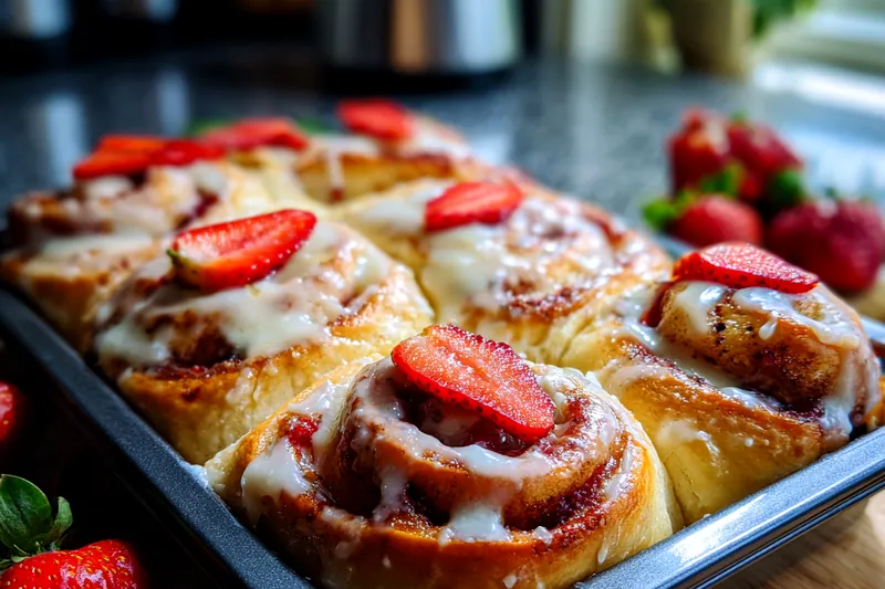 Fresh ingredients for Strawberry Iced Cinnamon Rolls