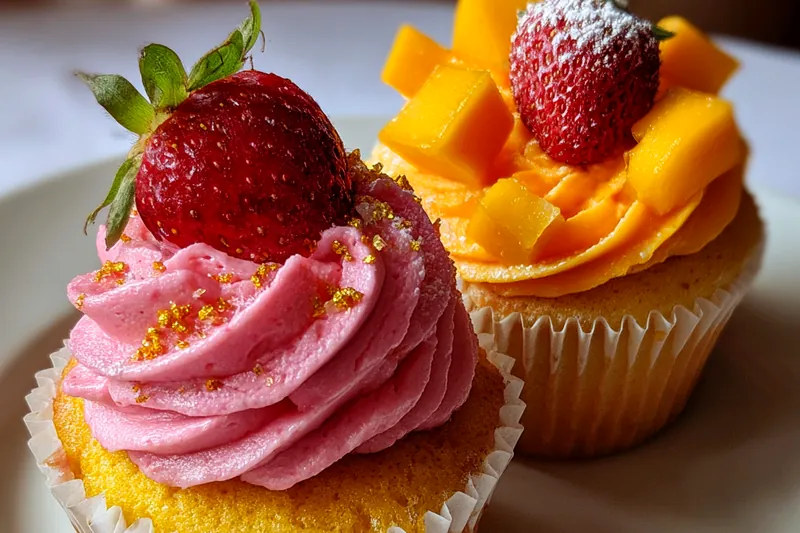 Fresh ingredients for Strawberry Mango Cupcakes