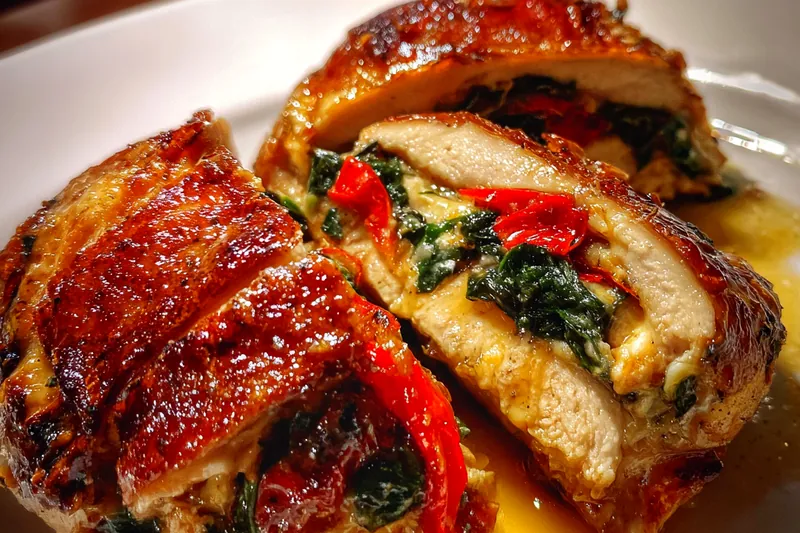 Fresh ingredients for Stuffed Chicken with Spinach and Peppers