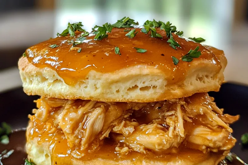 Frying chicken pieces in a skillet, golden brown and delicious, for Honey Butter Chicken Biscuit Delight.