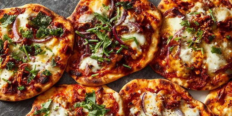 Delicious autumn naan pizzas topped with butternut squash and spinach