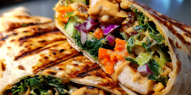 Delicious Thai Peanut Chicken Wraps served on a plate