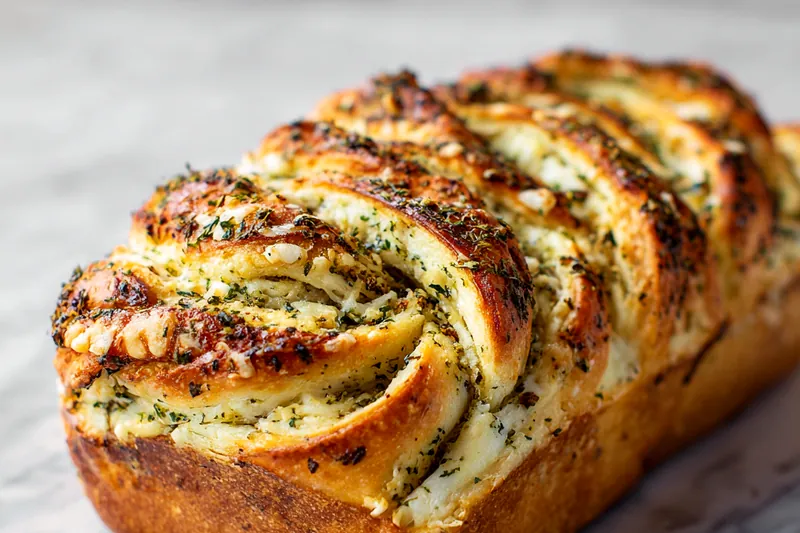 Baking garlic herb and cheese bread in the oven