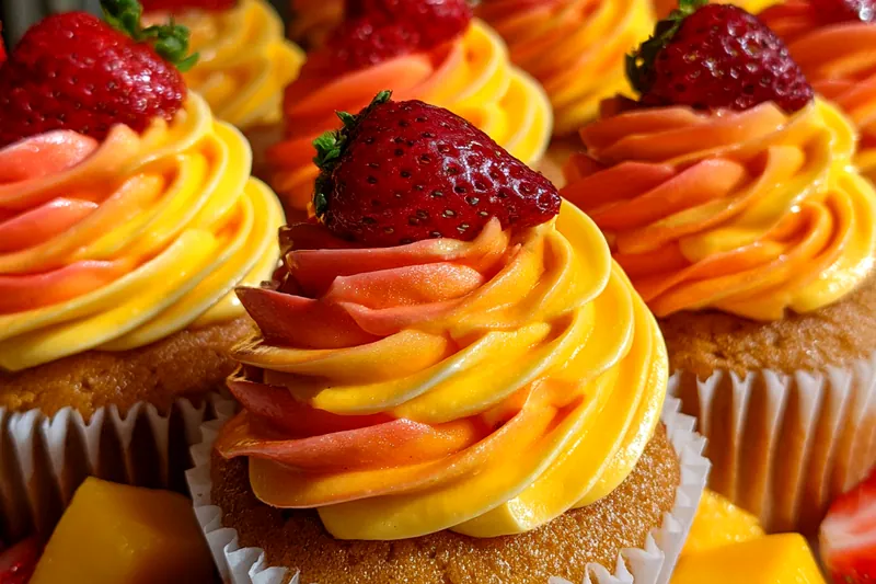 Fresh ingredients for Tropical Mango Strawberry Cupcakes