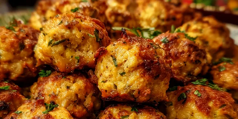 Crispy Turkey Stuffing Balls with Herb Gravy