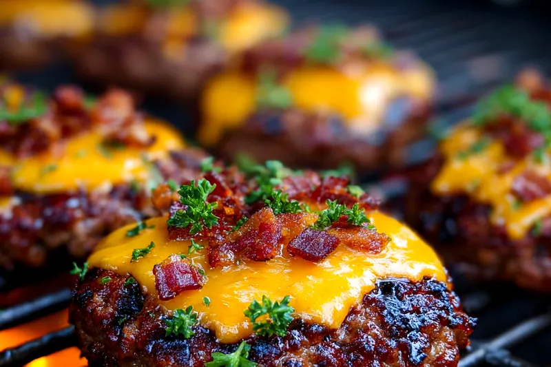 A vibrant display of fresh ingredients used for Ultimate Crack Burgers, including ground meats, vegetables, and seasonings.