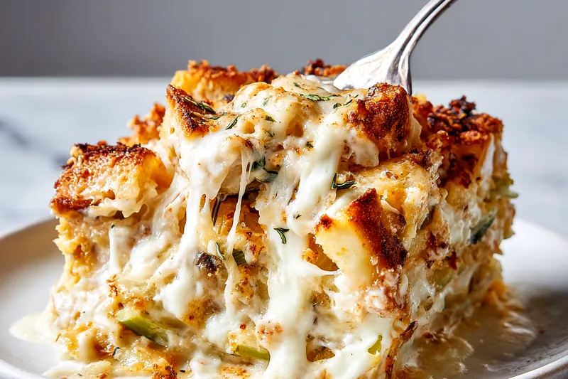 Action shot of creamy cheese sauce being poured from a large pot over cooked elbow macaroni in a glass mixing bowl, showing the thick, smooth, golden-yellow sauce coating the pasta, with wisps of steam rising