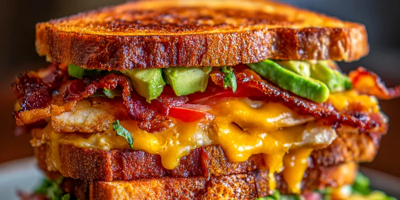 Delicious Ultimate Layered Sandwich Delight served on a plate