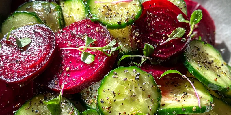 Delicious Vibrant Beetroot Cucumber Salad served on a plate