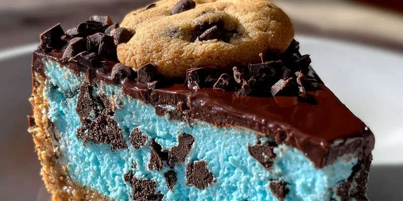 Delicious Vibrant Blue Cookie Cheesecake served on a plate