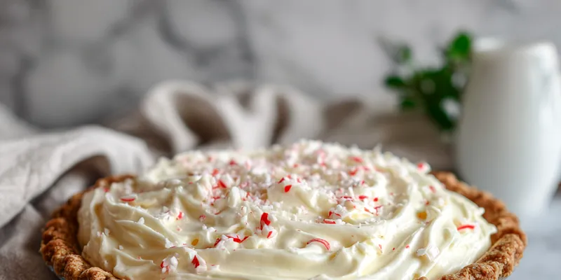 A beautifully presented White Chocolate Peppermint Pie on a festive table
