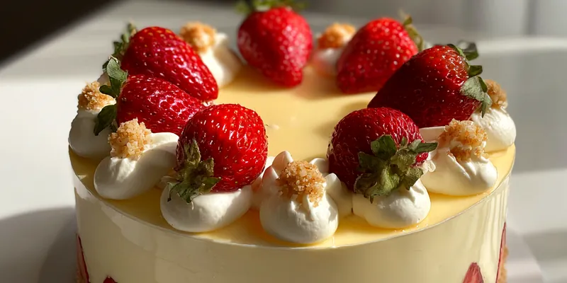 Delicious White Chocolate Strawberry Cheesecake served on a plate