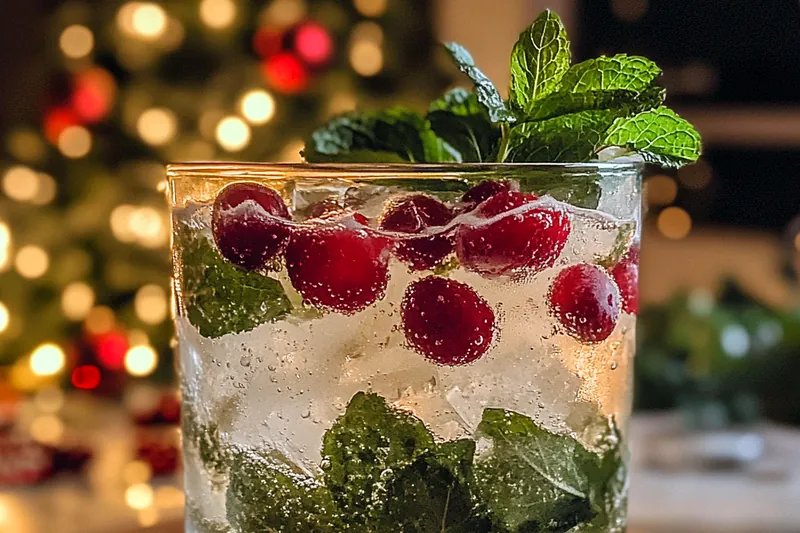 A vibrant display of ingredients for Festive White Mojito Cocktail including mint, lime, and rum.