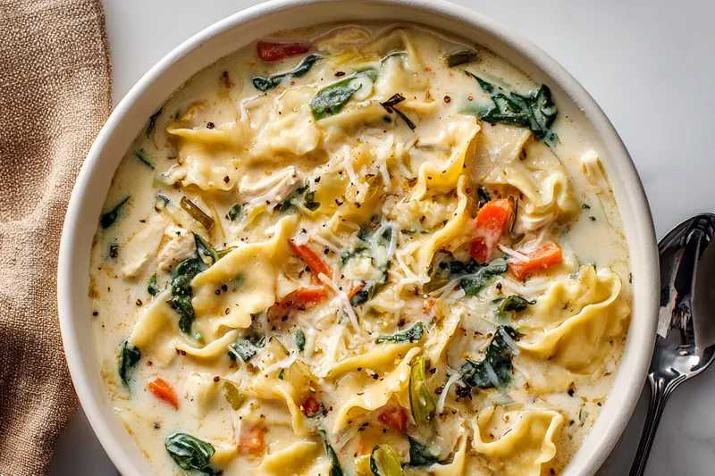 Fresh ingredients for White Lasagna Soup arranged on a countertop