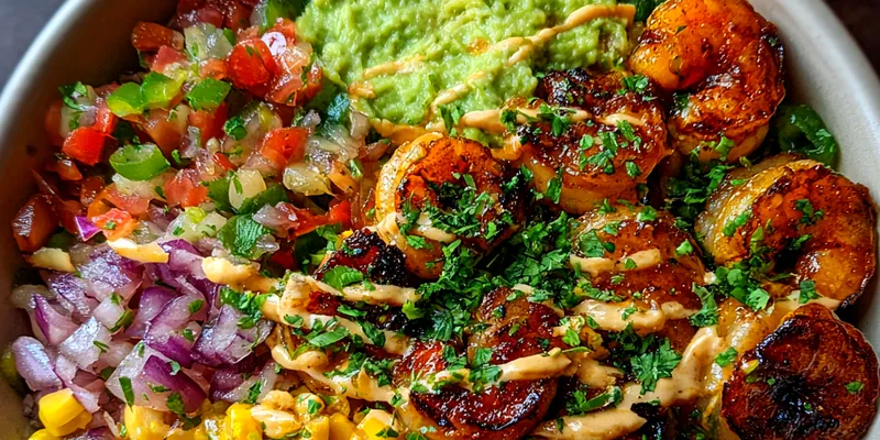 Delicious Zesty Grilled Shrimp Bowl served on a plate